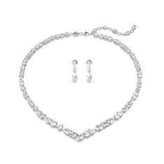 Swarovski Crystal and Zirconia Mesmera Rhodium-Plated White Tennis Necklace and Drop Earrings Set