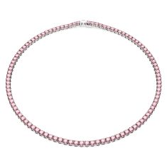 Swarovski Crystal and Zirconia Pink Rhodium-Plated Matrix Tennis Necklace