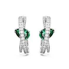 Swarovski Crystal and Zirconia Recycled Rhodium-Plated Hyperbola Green Hoop Earrings