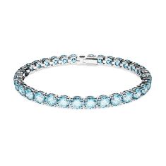 Swarovski Crystal and Zirconia Rhodium-Plated Aqua Matrix Tennis Bracelet