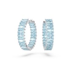 Swarovski Crystal and Zirconia Rhodium-Plated Blue Matrix Hoop Earrings