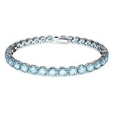 Swarovski Crystal and Zirconia Rhodium-Plated Blue Matrix Tennis Bracelet