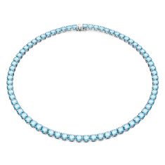 Swarovski Crystal and Zirconia Rhodium-Plated Blue Matrix Tennis Necklace