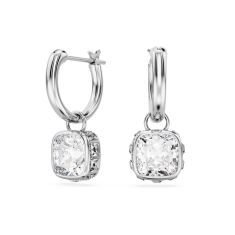 Swarovski Crystal and Zirconia Stilla Rhodium-Plated White Mini Hoop Drop Earrings