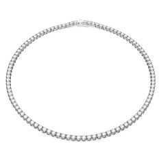 Swarovski Crystal and Zirconia White Rhodium-Plated Matrix Tennis Necklace