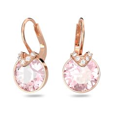 Swarovski Crystal Bella Pink Round Cut Rose Gold-Tone Plated V Drop Earrings