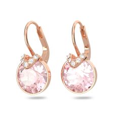 Swarovski Crystal Bella Pink Round Cut Rose Gold-Tone Plated V Drop Earrings