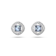 Swarovski Crystal Blue Rhodium-Plated Square-Cut Angelic Stud Earrings