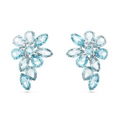 Swarovski Crystal Gema Rhodium-Plated Blue Flower Drop Earrings