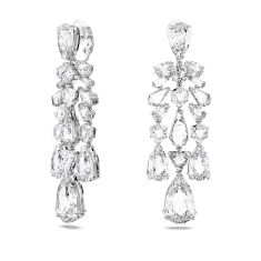 Swarovski Crystal Mesmera Rhodium-Plated White Chandelier Clip-On Earrings