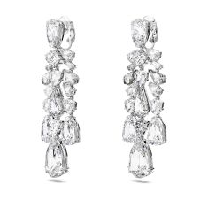 Swarovski Crystal Mesmera Rhodium-Plated White Chandelier Clip-On Earrings