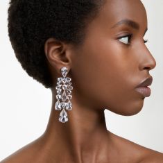 Swarovski Crystal Mesmera Rhodium-Plated White Chandelier Clip-On Earrings
