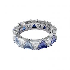 Swarovski Crystal Millenia Blue Triangle-Cut Rhodium-Plated Cocktail Ring - Size 8