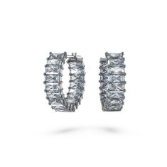 Swarovski Crystal Ruthenium-Plated Grey Matrix Hoop Earrings