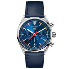 TAG Heuer CARRERA Automatic Chronograph Blue Dial Blue Leather Strap Watch | 42mm | CBN201D.FC6543