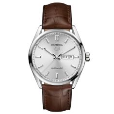 TAG Heuer CARRERA Calibre 5 Automatic Day-Date Silver Dial Leather Strap Watch | 41mm | WBN2011.FC6484