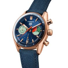 TAG Heuer CARRERA Chronograph Skipper Rose Gold Blue Fabric Strap Watch 39mm - CBS2241.FN8023