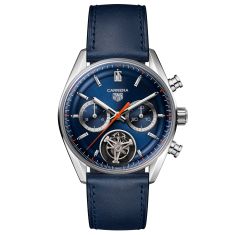 TAG Heuer CARRERA Chronograph Tourbillon Automatic Blue Leather Strap Watch 42mm - CBS5010.FC6543