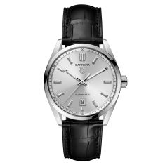 TAG Heuer CARRERA Date Calibre 5 Automatic Silver Dial Black Leather Strap Watch 39mm - WBN2111.FC6505