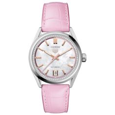 image of TAG Heuer CARRERA Date Mother-of-Pearl Diamond Dial Pink Leather Strap Bracelet 36mm - WBN2315.FC8331 with sku:20484168