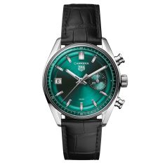 TAG Heuer CARRERA DATO Chronograph Automatic Teal Green Dial Black Leather Strap Watch 39mm - CBS2211.FC6545
