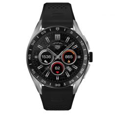 TAG Heuer CONNECTED Calibre E4 45mm Watch | Steel Case | Black Rubber Strap | SBR8A10.BT6259