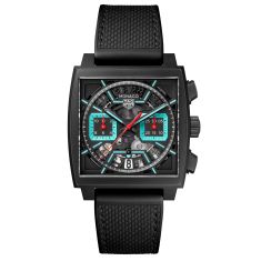 TAG Heuer MONACO Chronograph Skeleton Calibre Heuer 02 Automatic Titanium and Black Strap Watch 39mm - CBL2184.FT6236