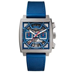 TAG Heuer MONACO Chronograph Skeleton Calibre Heuer 02 Automatic Titanium and Blue Strap Watch 39mm - CBL2182.FT6235