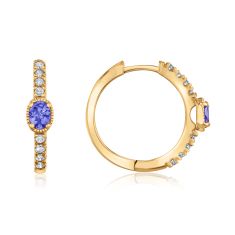 Tanzanite and 1/6ctw Diamond Yellow Gold Huggie Hoop Earrings