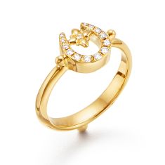 Temple St. Clair 18k Yellow Gold Diamond Pav Mini Horseshoe Ring - Size 6.5