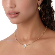 Temple St. Clair 18k Yellow Gold Lucrezia Temple Classic Single Station Necklace in Blue Moonstone