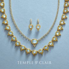 Temple St. Clair 18k Yellow Gold Lucrezia Temple Classic Single Station Necklace in Blue Moonstone