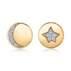 The Little Prince 1/10ctw Diamond Star and Moon Yellow Gold Stud Earrings