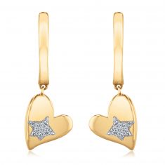 The Little Prince® 1/15ctw Diamond Yellow Gold Heart Dangle Huggie Hoop Earrings