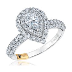 The Little Prince 1 1/2ctw Pear Diamond Double Halo White and Yellow Gold Engagement Ring