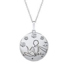 The Little Prince 1/20ctw Boy and Fox Sterling Silver Pendant Necklace