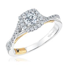 The Little Prince 1/2ctw Round Diamond Halo Twist Two-Tone Engagement Ring