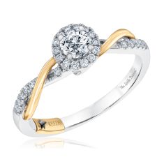 The Little Prince 1/2ctw Round Diamond Halo Twist Two-Tone Engagement Ring
