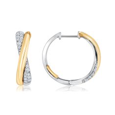 The Little Prince® 1/3ctw Diamond Two-Tone Crossover Huggie Hoop Earrings