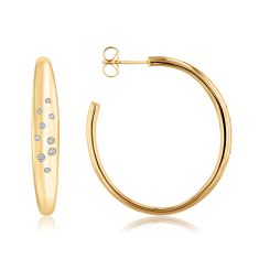 The Little Prince 1/6ctw Diamond Star Yellow Gold Hoop Earrings