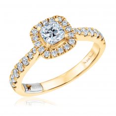 The Little Prince 1ctw Cushion Diamond Halo Yellow Gold Engagement Ring
