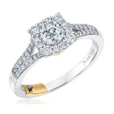 The Little Prince 3/4ctw Round Diamond Halo Two-Tone Engagement Ring