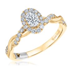 The Little Prince 5/8ctw Oval Diamond Halo Twist Yellow Gold Engagement Ring