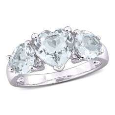 Three-Stone Heart Aquamarine Sterling Silver Ring