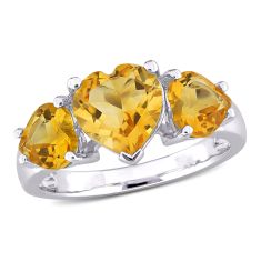 Three-Stone Heart Citrine Sterling Silver Ring