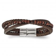Tiger's Eye Beaded and Leather Crisscross Bracelet - Men's