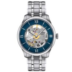 image of Tissot Chemin Des Tourelles Skeleton Blue Dial Stainless Steel Bracelet Watch 39mm - T1398361104800 with sku:T1398361104800
