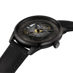 Tissot Chemin Des Tourelles Skeleton Gunmetal Dial Black Leather Strap Watch 39mm - T1398363644100