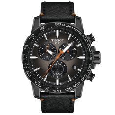 Tissot Supersport Chronograph Grey Dial Black Leather Strap Watch | 45.5mm | T1256173608100