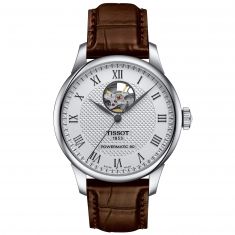 Tissot T-Classic Le Locle Powermatic 80 Open Heart Silver-Tone Dial Brown Leather Strap Watch | T0064071603301